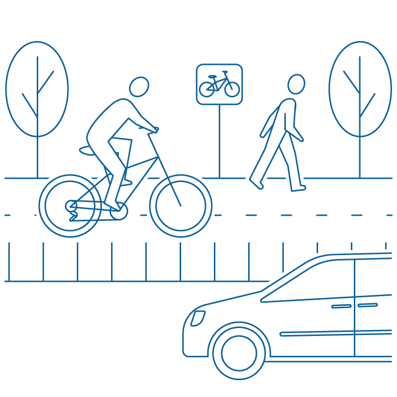 drawing of cyclists and pedestrian